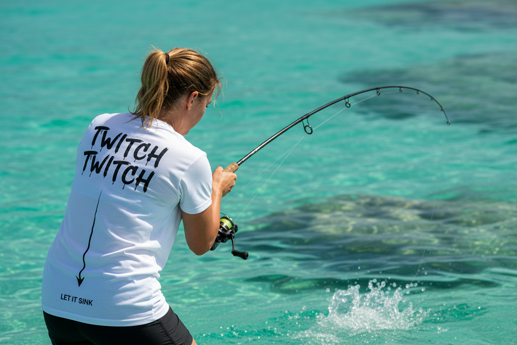 OFF DE HOOK (ODH) Men's Fishing Performance Jersey - White | Moisture-Wicking | "TWITCH TWITCH" Back Print