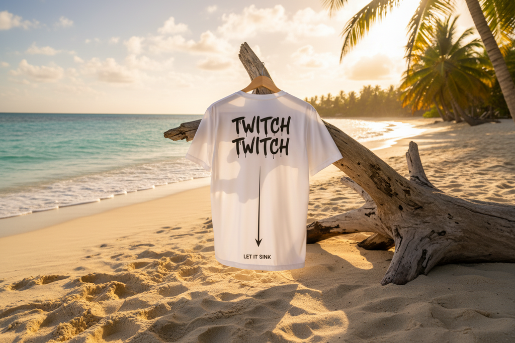 OFF DE HOOK (ODH) Men's Fishing Performance Jersey - White | Moisture-Wicking | "TWITCH TWITCH" Back Print