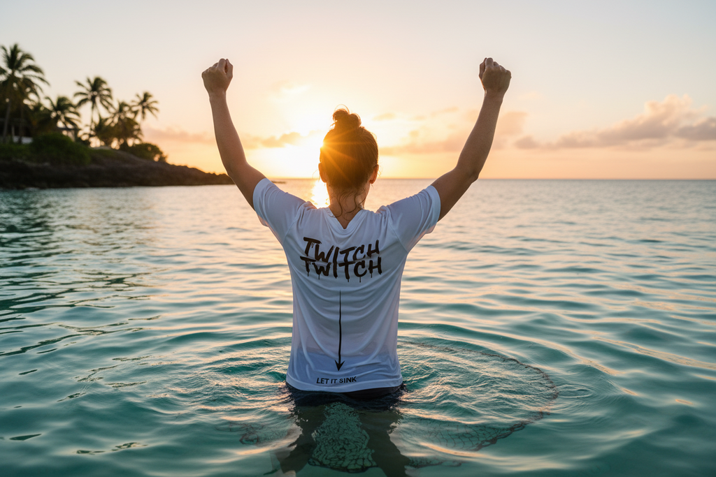 OFF DE HOOK (ODH) Men's Fishing Performance Jersey - White | Moisture-Wicking | "TWITCH TWITCH" Back Print